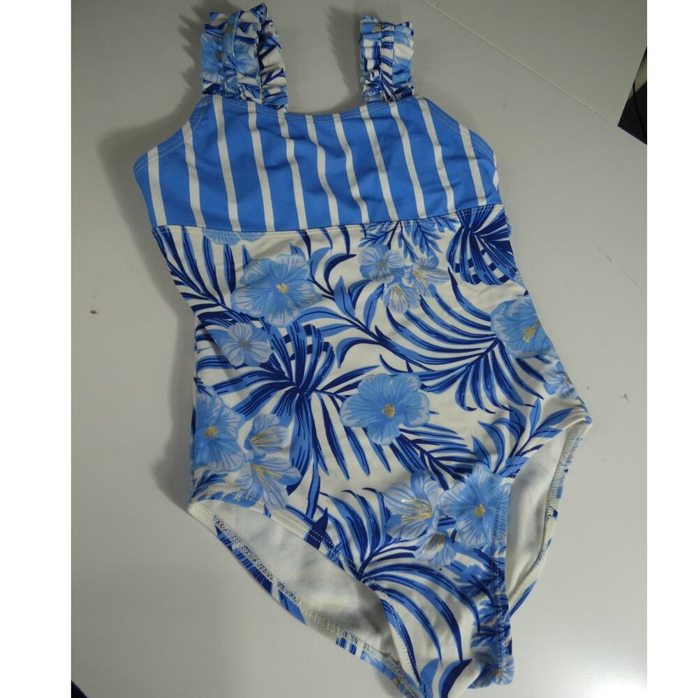 Tommy Bahama Girls One Piece Bathing Suit Ruffle Straps Beachy Size 6